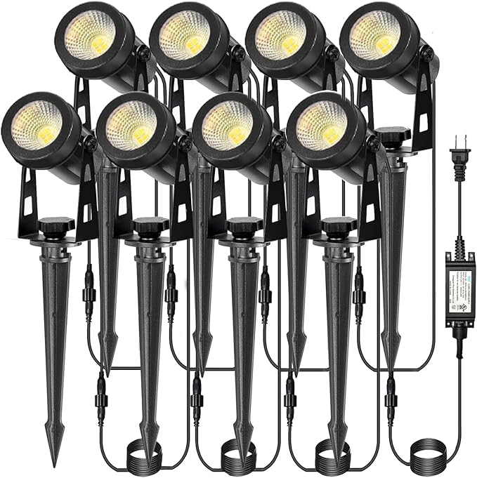 Outdoor Landscape Lighting LED Spot Lights Kit for Garden Yard House Lawn Tree Flags Fence Use Warm White 2700k-3300k IP67 Waterproof &amp Connectable - 8 Pack