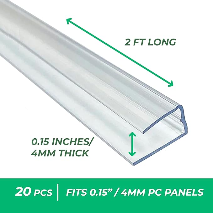 Polycarbonate Greenhouse Panels (U Connectors) - 20 Pieces 2ft Length Prevent Dust Rain &amp Moisture from Getting into Twin-Wall Panels Fits 4mm (0.15 in) Panels (U Connectors 4mm-2ft)