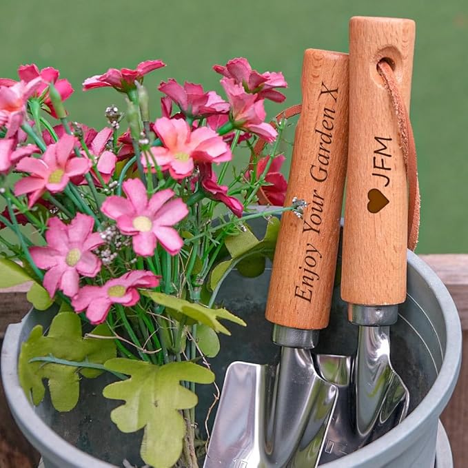 Personalised Garden Hand Tools Set Engraved Trowel Fork Rake Weeder Transplanter Mom Daddy Custom Gift Garden Lovers Gift Retirement Volunteer Gifts (Set of 5)