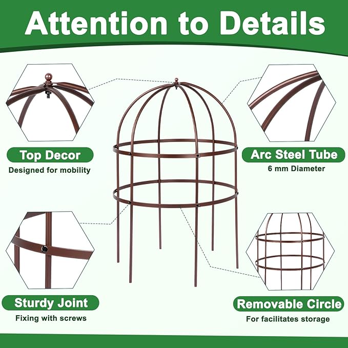 4 Pcs Jardin Bird Cage Plant Support 24 H Large Sturdy Grow-Through Flower Support Peony Cage Climbing Plant Support Trellis Sculptural Garden Decor for Perennial Flowers (Vintage Gold)