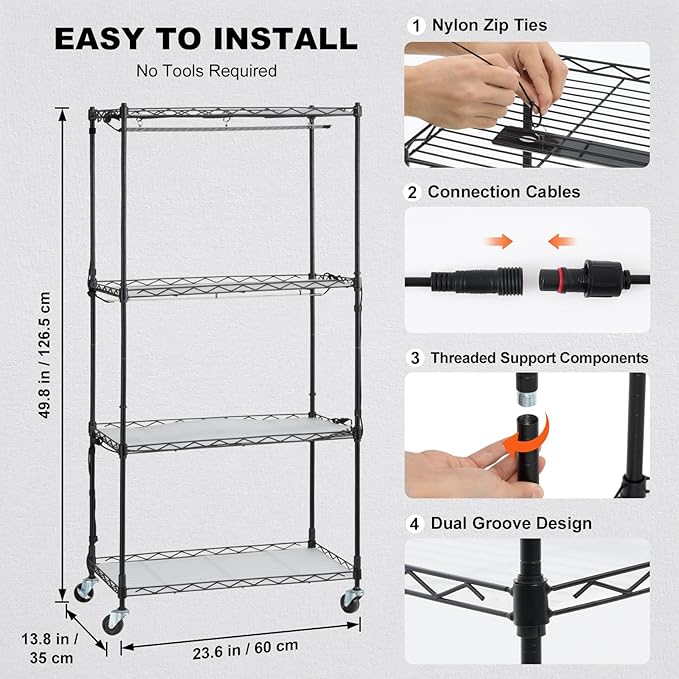 VEVOR Plant Stand with Grow Light 4-Tier Plant Shelfwith 45W Full Spectrum LED 3 Mode Plant Light with Timer and Wheel for Seed Starting Metal Plant Rack for Indoor Plants