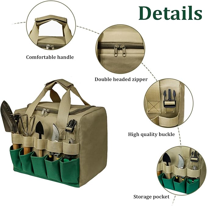 Garden Stool Folding Garden Seat with Detachable Storage Bag Multi-Pocket Gardening Bench Portable Zipper Gardener Tool Seat for Adults Stools