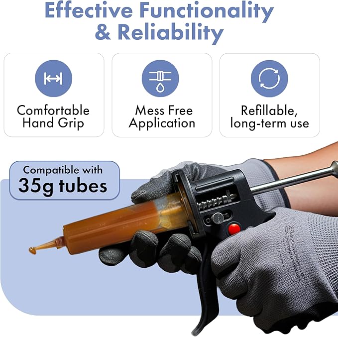 DH1 Gel Bait Gun - Precision Insect Bait Gun for Ant Roach and Pest - Click-Style Plunger Mechanism Ideal for Professionals &amp Home Owners Standard 35 Grams &amp Gel not Included