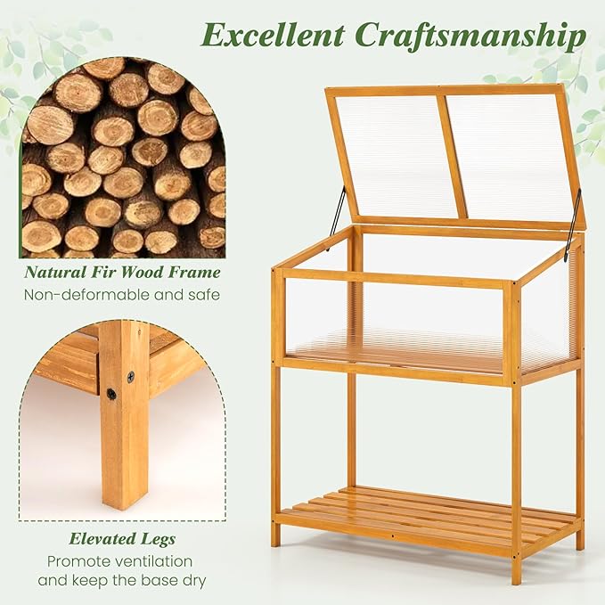 Wood Cold Frame Greenhouse Portable Raised Planter Bed Protection with Transparent Flip-top Roof Small Hot House for Balcony Garden Sunroom Indoor Outdoor (36”x20”x42”)