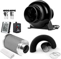 iPower 4 Inch 195 CFM Inline Fan Vent Blower Air Carbon Filter 8 Feet Ducting Speed Controller Rope Hanger and Temperature Humidity Monitor for Grow Tent Ventilation Exhaust HVAC Heating Cooling