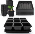 50Pcs 3.5inch Square Nursery Pots with 5Pcs Seed Starting Trays Seed Starter Tray Kit Seeds Starting Germination Seeding Pots with Drain Holes Small Plant Nursery Propagation