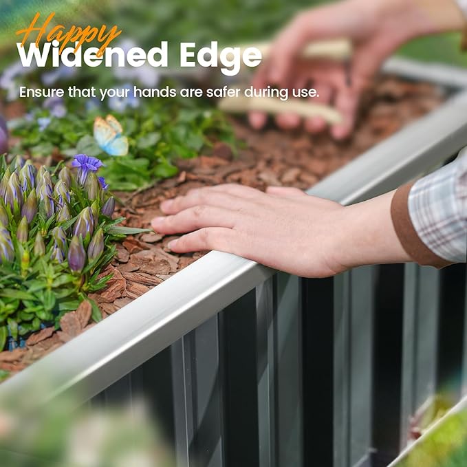 KING BIRD Raised Garden Bed with Garden Anti-Bird Protection Netting Structure Galvanized Steel Metal Planter Kit Box with 2 Pairs of Gloves Dark Grey 68 x 36 x 34.6