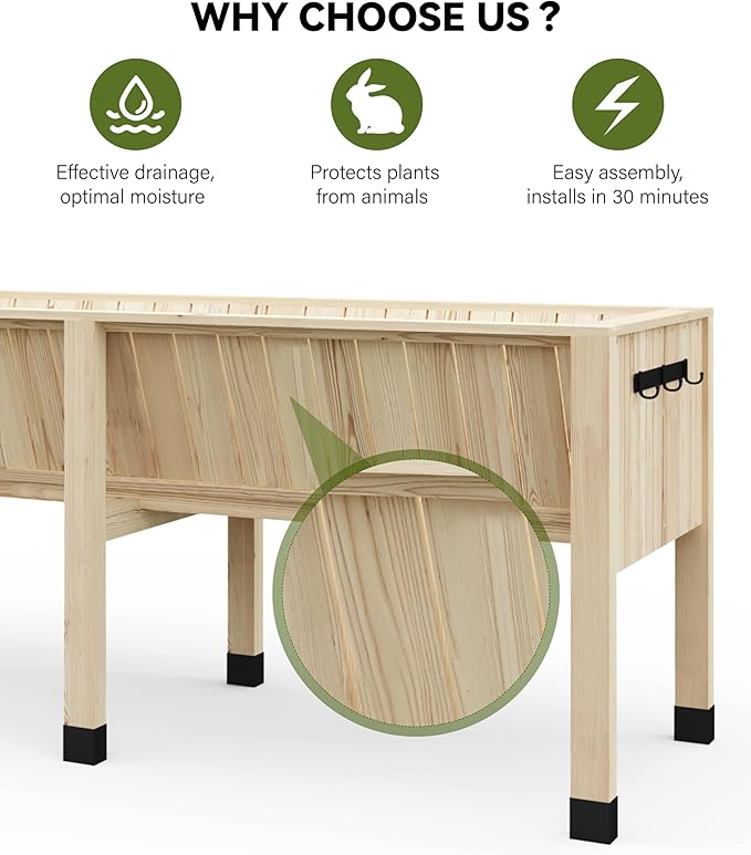 72x26x30in Raised Garden Bed with Legs Wooden Elevated Raised Garden Beds Outdoor for Growing Vegetables and Herbs Big Sturdy Standing Garden Bed Planter Box - Enhanced DepthNatural