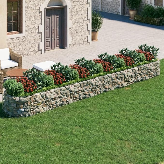 YAFF Large Rectangular Gabion Raised Bed in Silver Galvanized Iron - Durable and Stylish Outdoor Landscape Element