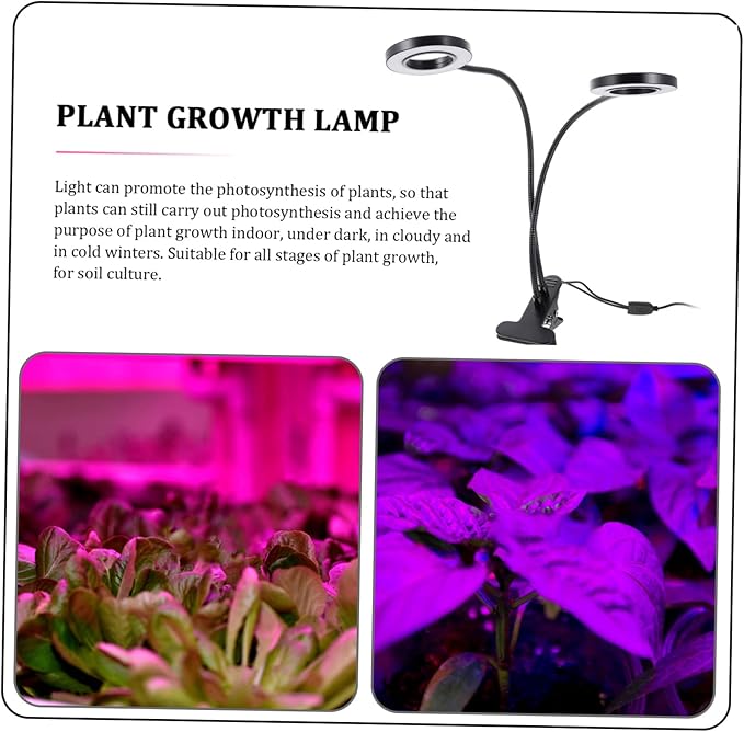 HANABASS LED Dual-Headed Plant Grow Light for Indoor Plants Adjustable Brightness Timer 5V Clip-on Design for Succulents and Hydroponics