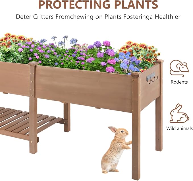 Raised Garden Bed with Legs OutdoorElevated Garden BoxStorage Shelf Protective Liner for BackyardPatioBalcony80x23x30in (Brown)