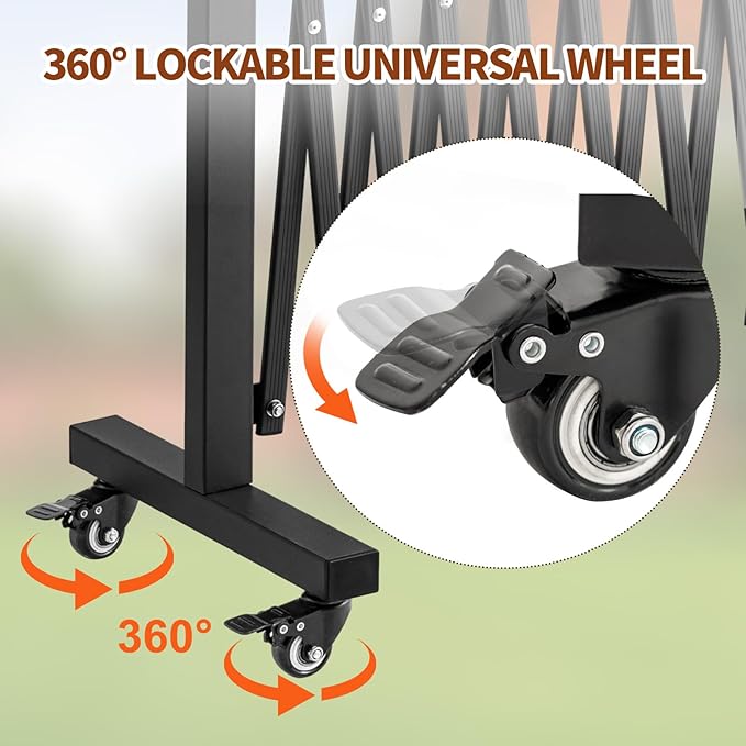 TECSPACE Aluminum Expandable Garden Fence Portable Barricade Gate with Casters Expansion Size 201×15.2×40.6 inches Adjustable Flexible Fence Mobile Barricade Safety Barrier