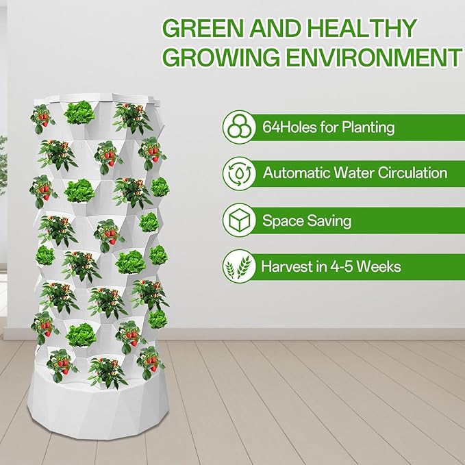 Hydroponics Growing System with Water Pump Vertical Hydroponic Planter Starter Kit Indoor Outdoor Growing Tower for Strawberries Tomatoes Lettuce Home Garden Planting