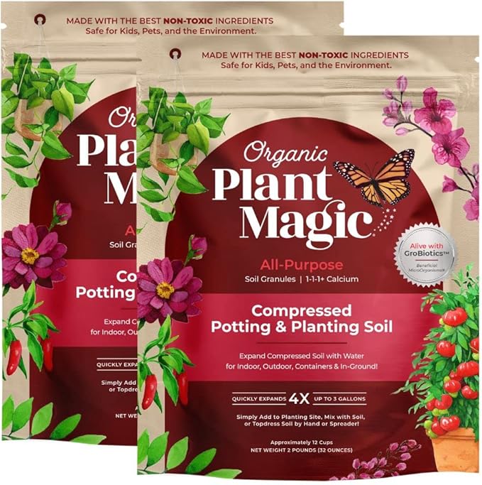 Compressed Organic Potting Soil: 100% Organic Expands Up to 4X with Water Nutrient-Dense Plant Food Derived from Worm Castings Types of Plants Kid &amp Pet Safe (Two 2 lb Bags)