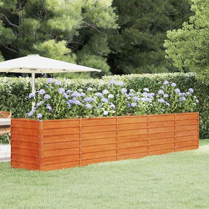 Garden Raised Bed Rusty Corten Steel Succulent containers Plant containers Cactus potsGeometric planters for Garden Indoor 157.5 x 31.5 x 30.3 in