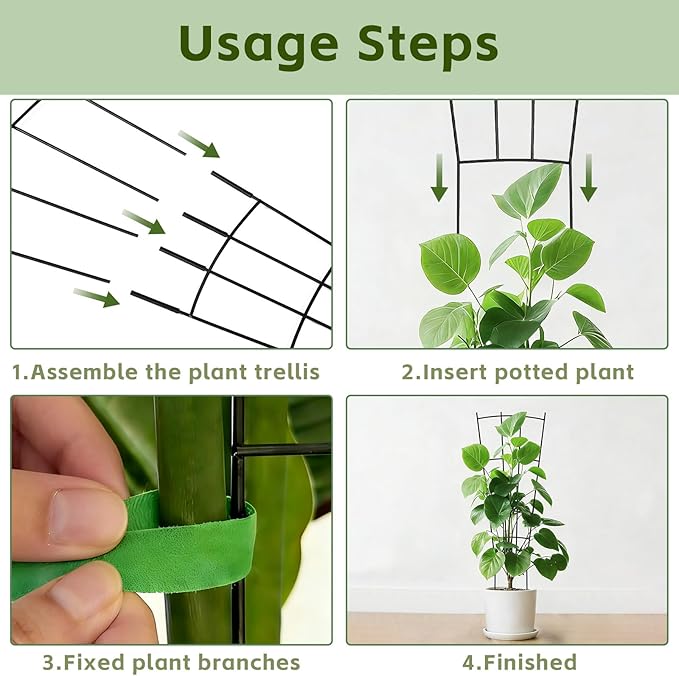 Trellis for Climbing Plants Indoor 4 Pack 31'' Metal Plant Trellis Indoor for Potted Plants Sturdy Plant Support Outdoor for Ivy Pothos Monstera Hoya Flower Vine Fan Shape