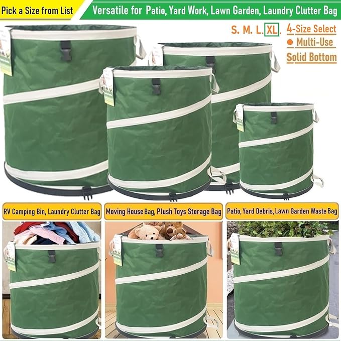 46-Gallon Collapsible Trash Can (22x28 in) Hard-Shell Bottom Yard Garden BagBig Leaf BagYard Waste BagDebris ContainerPop-Up Recycling BinCamping Waste BinLaundry HamperLawn GrassWeeds Barrel