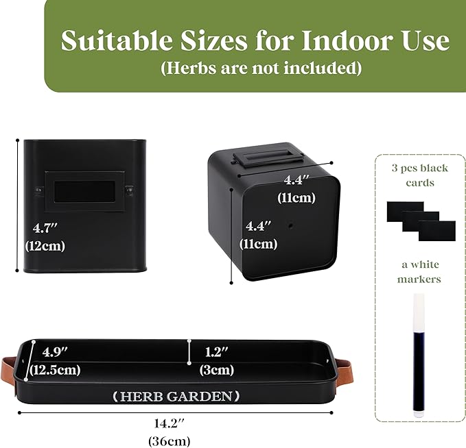 PERFNIQUE Indoor Herb Garden Herb Planter Set with Tray Farmhouse Indoor Plant Pots Windowsill Herb Garden with Drainage(Planter only) for Indoor/Outdoor Window Pots(Matte Black)