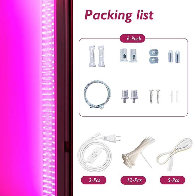Grow Lights for Indoor Plants Full Spectrum LED Grow LightPlant Light for Indoor Plants252W(6x42W 1400W Equivalent) 4ft Linkable DesignGreenhouse6 Pack Pink