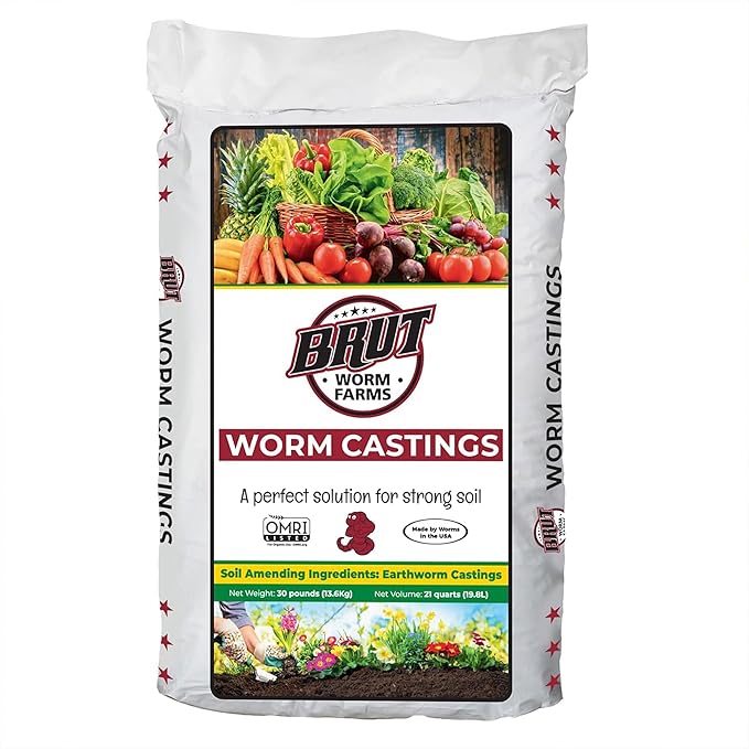 Brut Organic Worm Castings for Plants 30 LB – Natural Nutrients Fertility Builder Plant Food for Potting Soil and Garden Soil – Indoor and Outdoor Use - 10 Pack