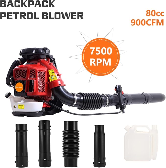 Backpack Leaf Blower Gas Powered 80CC Cordless Leaf Blower for Lawn Care Snow Blower Leaf Volume 2-Stroke Engine 2.3L Fuel Tank 6800r/min Blower for Road Cleaning (80CC Red)