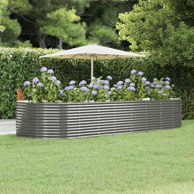 Raised Garden Bed Gray 144.5x55.1x26.8 Powder-Coated Steel Elevated Planter Box for Outdoor Use Large Garden Raised Bed Durable Garden Box for Vegetables Flowers and Herbs