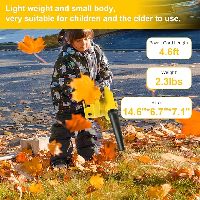 Corded Electric Leaf Blower2 in 1 Small Handheld Lightweight Sweeper/Vacuum110V 400W Portbale Blower for Leaf/Snow/Dust Blowing (Yellow)