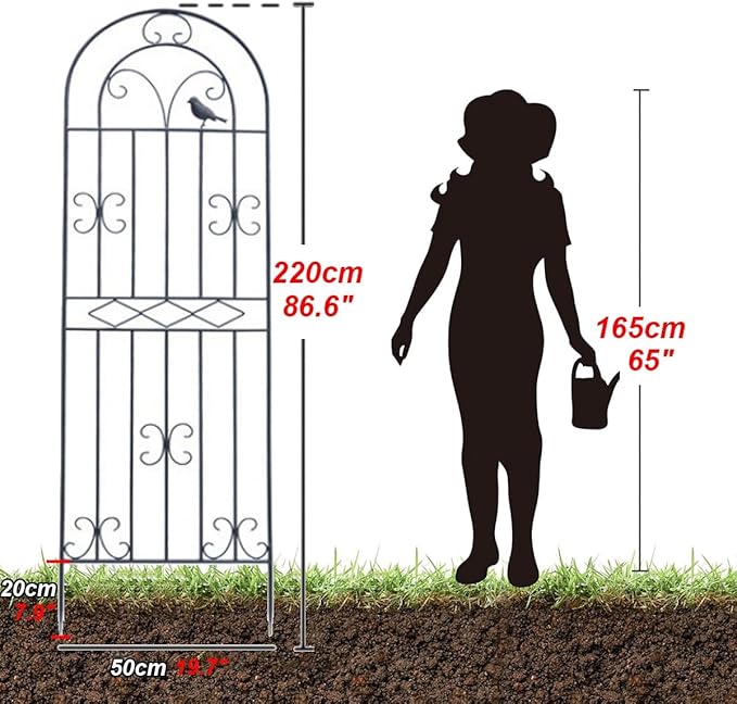 Bird Design Garden Trellis Metal Wall Climbing Plant Support Trellis Frame for Garden Climbing Vines Flowers Black/White(White220cm/86.6in)