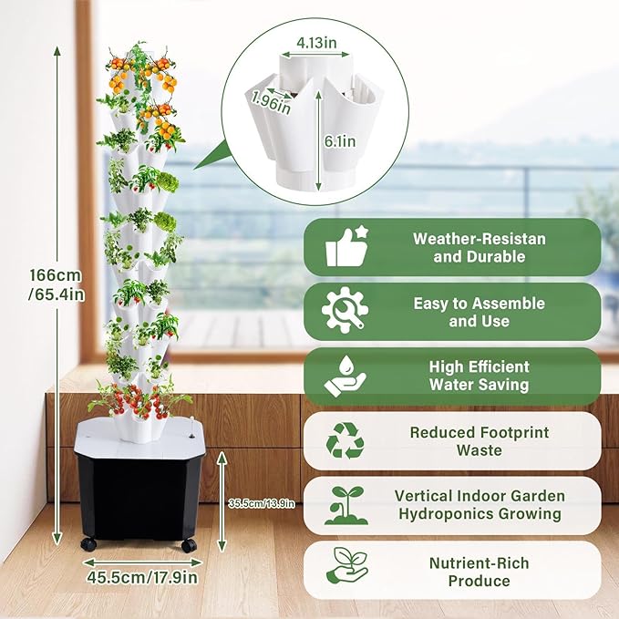 Hydroponic Growing System Tower10 Layered Hydroponic Tower 50 Slots Vegetable Growth PlanterHydroponics Fruit Towers Hydroponics Growing Kit for Flowers Balconies Courtyards Roofs