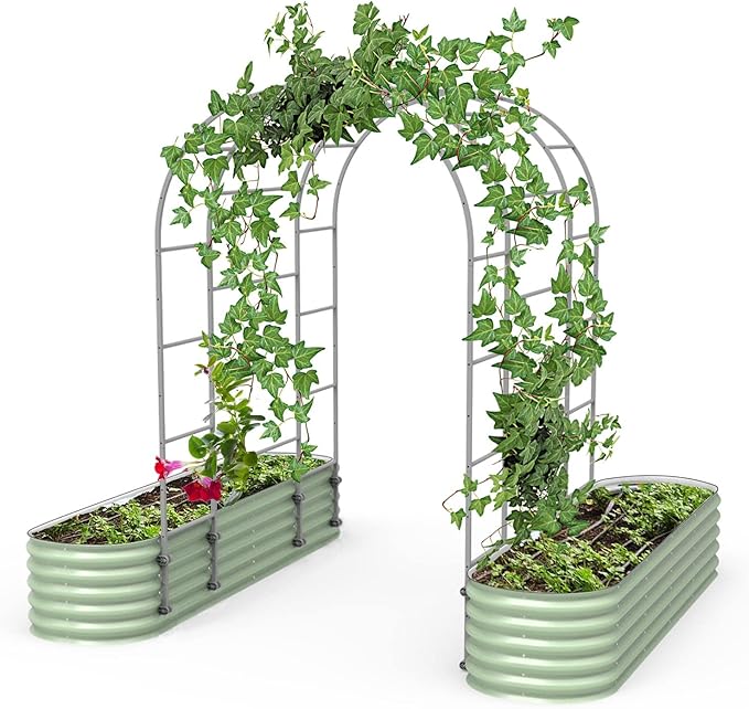 Vego Garden Modular Arched Trellis System 6.0' Long Trellis for 2.0' x 8.0' (9 in 1) Garden Bed for Climbing Plants Like Cucumber Beans Tomatoes &amp Vines (Garden Beds Not Included)