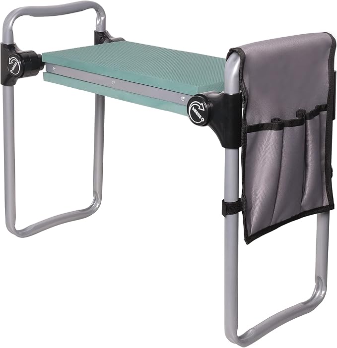 Upgrade Garden Kneeler and Seat Stool Foldable Heavy Duty Garden Bench Workseats with Tool Pocket and Soft EVA Kneeling Pad for Senior Gardening Lovers Green (Wider)