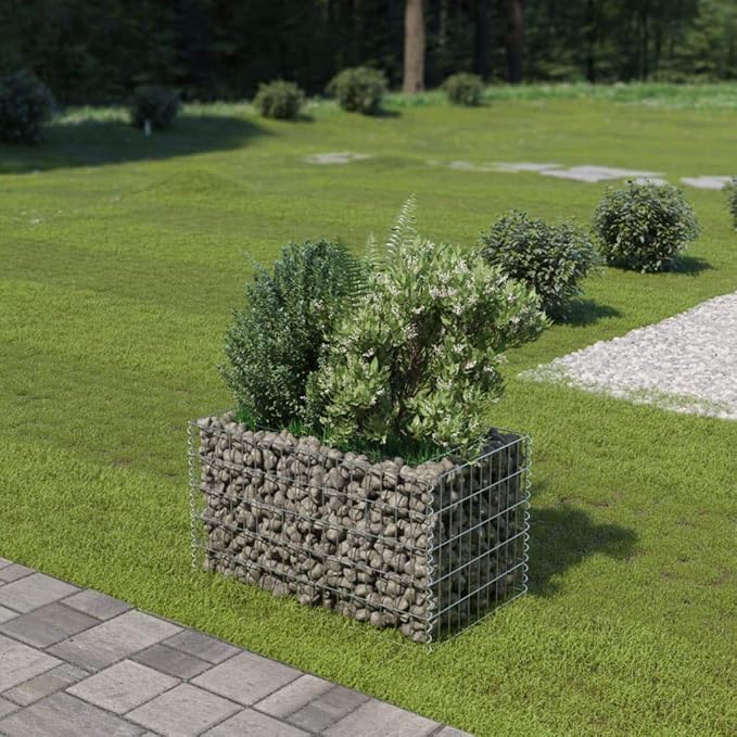 Galvanized Steel Gabion Planter Raised Bed Outdoor Garden Galvanized Steel Wire Mesh Grid Stone Wall Flower Raised Bed for Vegetables Flowers Plants 35.4x19.7x19.7