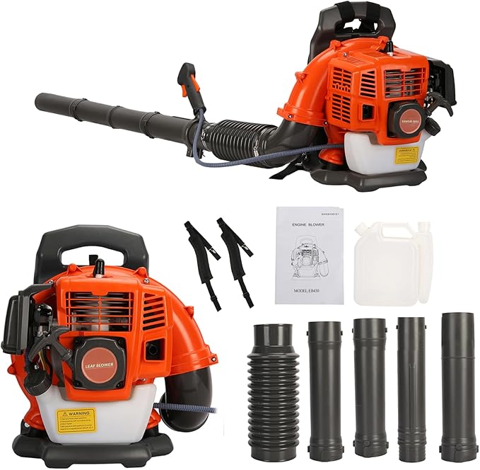 Backpack Leaf Blower 52CC 2-Stroke Gas Powered Leaf Blower 550CFM 1.25KW Air-Cooled Power Blower Snow Blower for Lawn Care Yard Dust Debris (Orange#2)