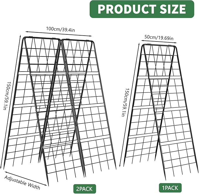 2 Pack Cucumber Trellis 59 High Foldable A-Frame Garden Trellis for Raised Bed Garden Grow Support with Plant Support Clips Ties for CucumberTomato Climbing Plants and Flowers