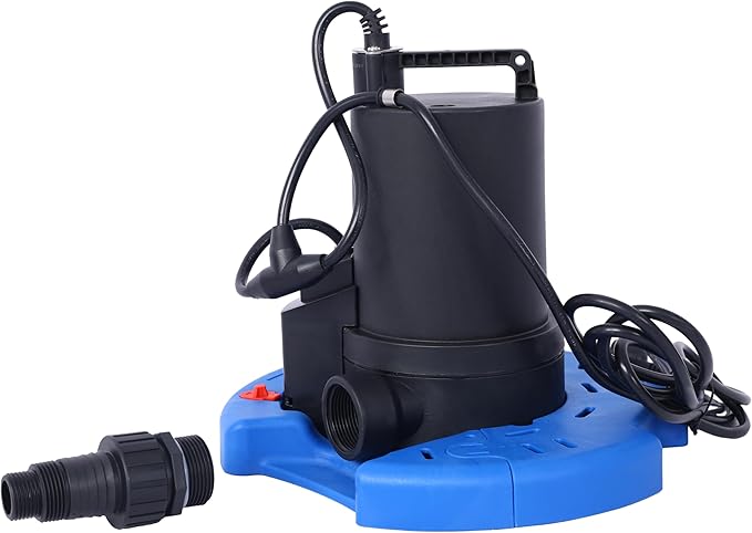 1/4 HP Automatic Swimming Pool Cover Pump 120 V Submersible with 3/4 Check Valve Adapter1850 GPH Water Removal for Pool Hot Tubs Rooftops Water Beds and more