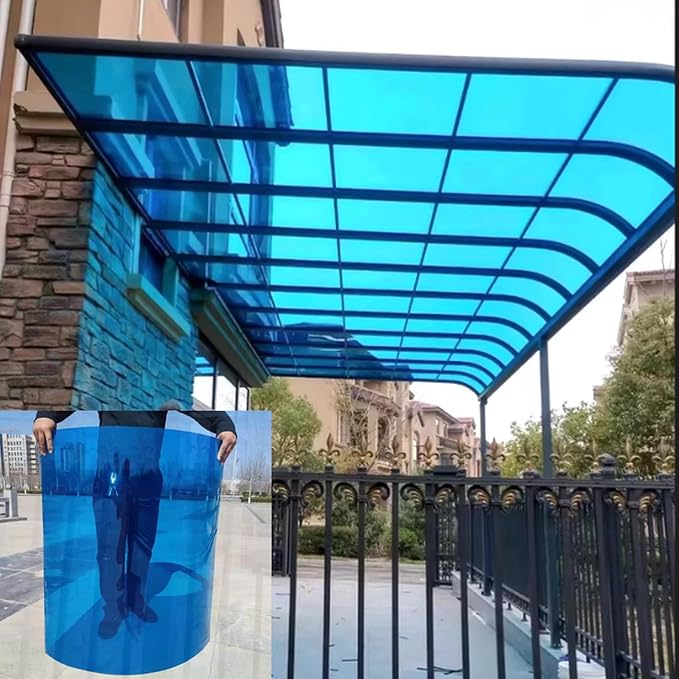 Polycarbonate sheets skylight panels shed roofing panelsPolycarbonate Plastic Sheetleisure huts suitable for outdoor garden greenhouse canopy awnings. Transparent color.(Blue2.62x65.6ft)