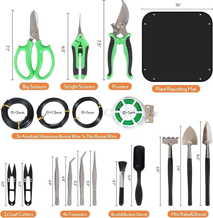 Bonsai Tools Kit 20 Pcs Garden Tools Set for Starters Gardening Gifts for Women Men Includes Bonsai Wire Kit Plant Mat Pruning Shears Bonsai Scissors Succulent Tools in Leather Storage Bag