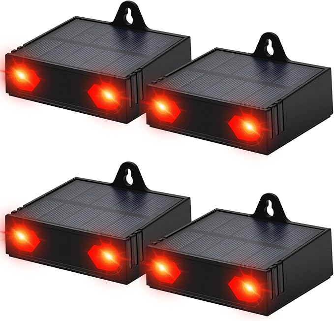 Solar Predator Control Light Nocturnal Animal Repeller Deer Repellent Device Coyote Deterrent Keep Wild Nighttime Animals Away from House Yard Farm Chicken Coop with Dual Red Strobe Lights Pack of 4