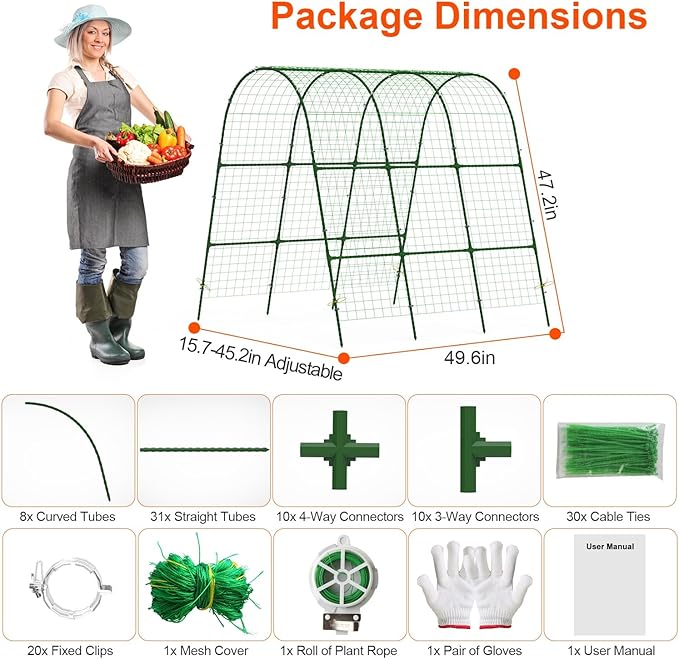 Cucumber Trellis for Raised Bed U-Shaped Garden Trellis for Climbing Plants Outdoor Arch Plant Support Vegetables Trellis with Climbing Net Tunnel Plant Support Stand for Vine Pea Zucchini