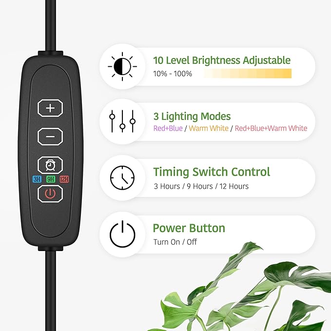 Grow Lights for Indoor Plants20W 169 LED Full Spectrum with Timer Hanging Plant Growing Light with Dimmable On/Off Switch16.8in Height Standing Vertical Lamp for Seed Starting Growth
