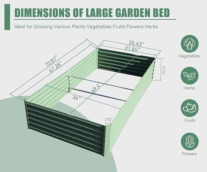 Galvanized Raised Garden Bed Outdoor Planter Garden Boxes Large Metal Planter Box for Gardening Vegetables Fruits Flowers Herb Tomato Potato. (Green 6x3x1.5ft)