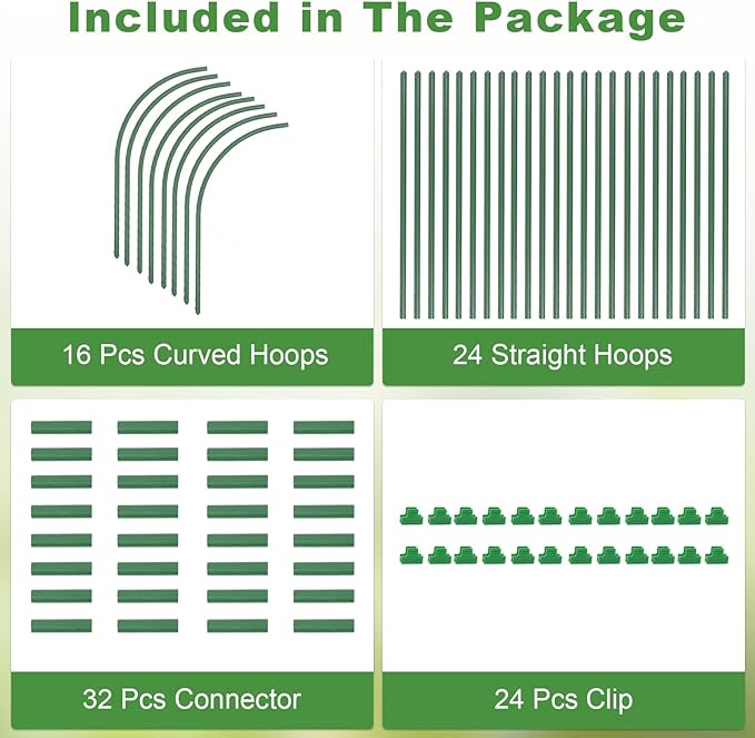 8 Sets 41.3x31.5 Garden Hoops for Raised Beds Greenhouse Hoops Grow Tunnel Durable Removable Row Cover Hoops for Garden Netting DIY Kits with 24 Clips