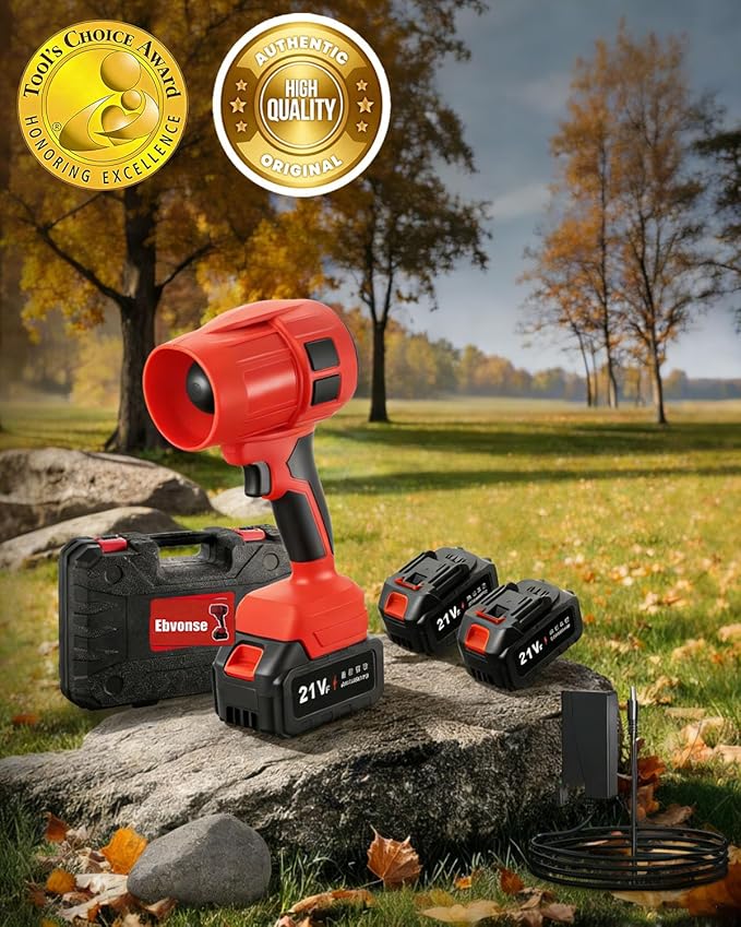 Power Leaf Blower 21V Cordless Lightweight Handheld Electric Turbo Jet 2x4Ah Batteries Fast Charger 1000000 RPM High Speed with Ergonomic Handle for Yard Cleaning Lawn Maintenance Blowing Leave (Red)