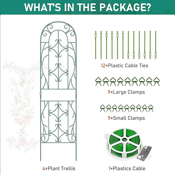 4 Pack 59x16in Metal Garden Trellis for Climbing PlantsGreen Large Trellis for Climbing Plants Outdoor Roses Vegetables Vines Flowers Support Large Decorative Outdoor Trellis