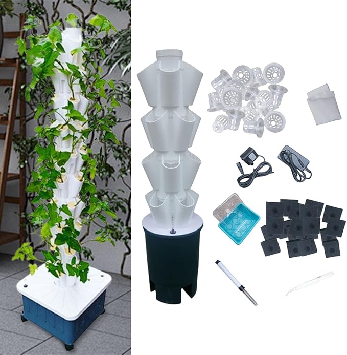 Hydroponic Grow System Vertical Hydroponic Column 20 Holes US Adapter Balcony Gardening Stand for Gardening Lover Nursery