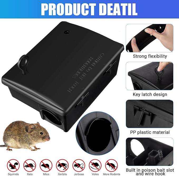 Qualirey Rat Stations Large Rodent with Key Reusable Mouse Stations Mice Blocks Heavy Duty Boxes for Outdoor Rodents Mice Blocks Black(9.8 x 7.5 x 3.9 InchesClassic12 Pack)