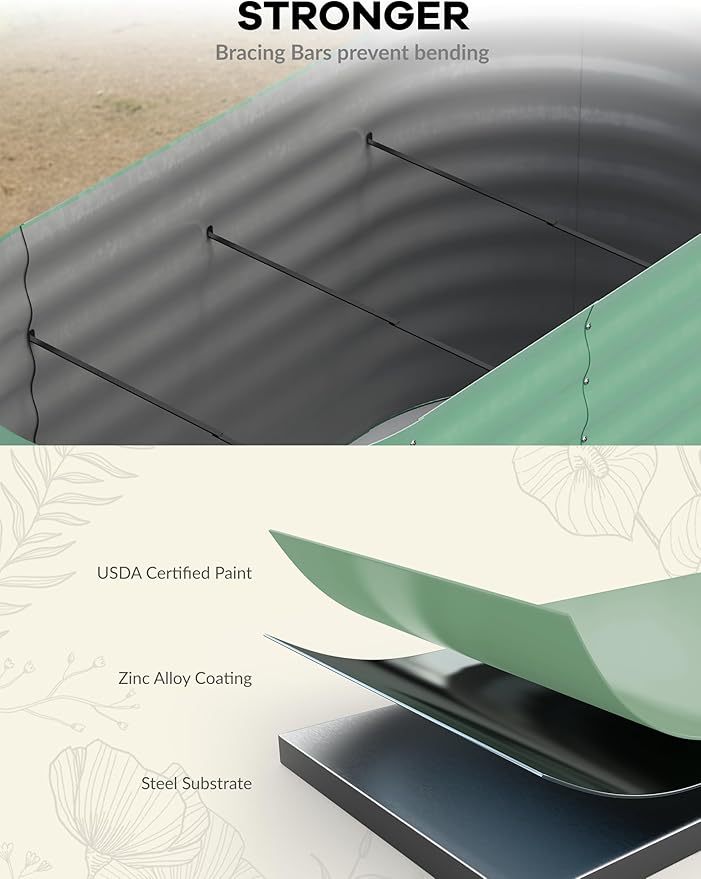 Raised Garden Bed 2-Pack Galvanized Steel Garden Beds Outdoor for Vegetables 4x2x2ft Metal Planter Box for Flowers Large Elevated Garden Bed with Open Bottom Green