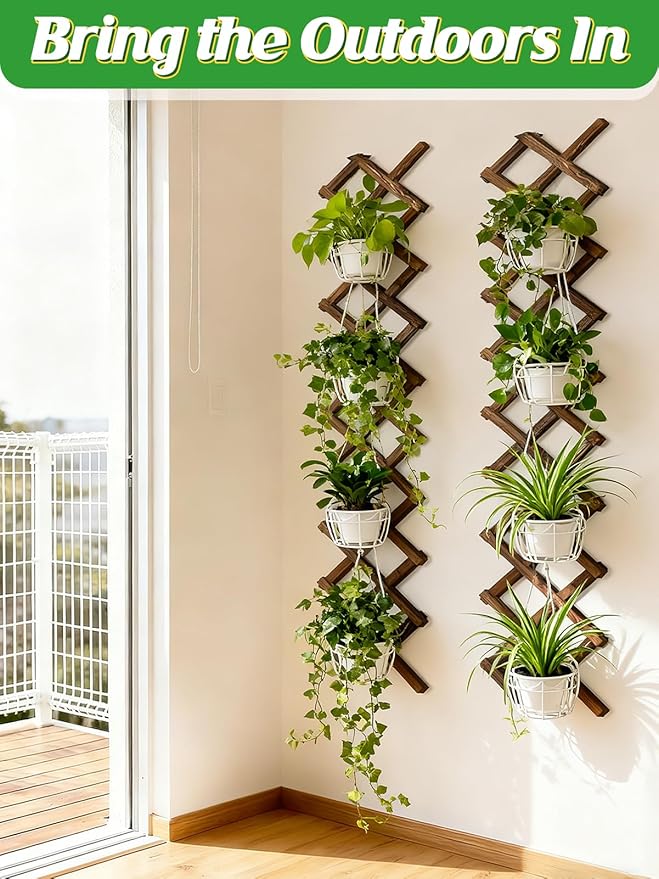 Pack of 4 Extra Thick Wooden Wall Trellis - Expandable Wall Planter Lattice Panels for Climbing Plants Hanging Vertical Plant Support Fence Frame Outdoor Indoor for Balcony Patio Garden Room