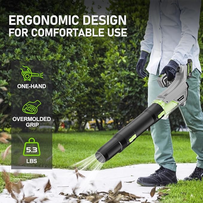 6000CFM/170MPH Cordless Leaf Blower with 4000mAh Batteries &amp Charger Lightweight Handheld Electric Blower for Lawn Care Patio Garden &amp Debris Clearing