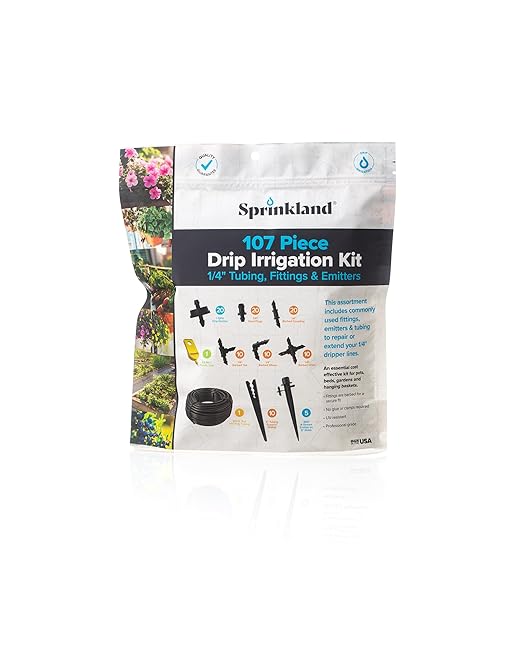 Drip Irrigation Repair and Extension Kit | Made in USA | 107 Piece | 1/4” Fittings Emitters &amp Tubing